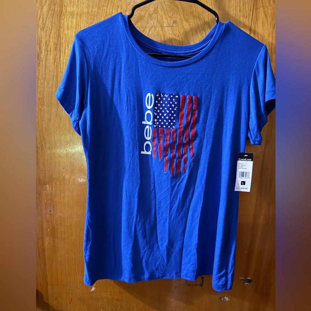 Bebe Royal Blue Flag Graphic Tee